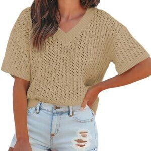 Dokotoo Womens Casual Summer Tops V Neck Short Sleeve Shirts Solid V Neck